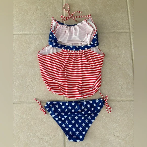 NWOT Women’s American Flag Patriotic 2 Piece Tankini Swimsuit Set - Size Medium - Picture 8 of 10